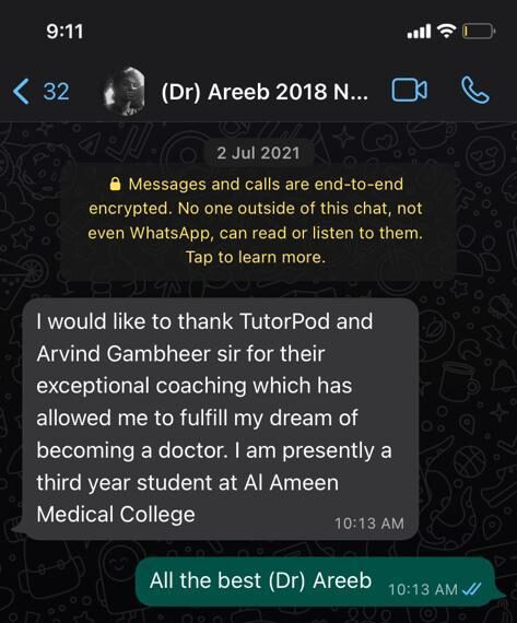 Msg from Dr Areeb, TutorPod student